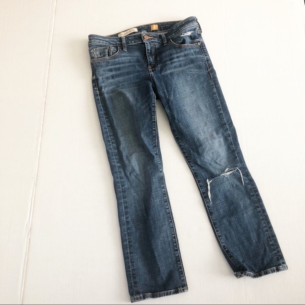 Pilcro and the Letterpress Distressed Dark Blue Cropped Jeans